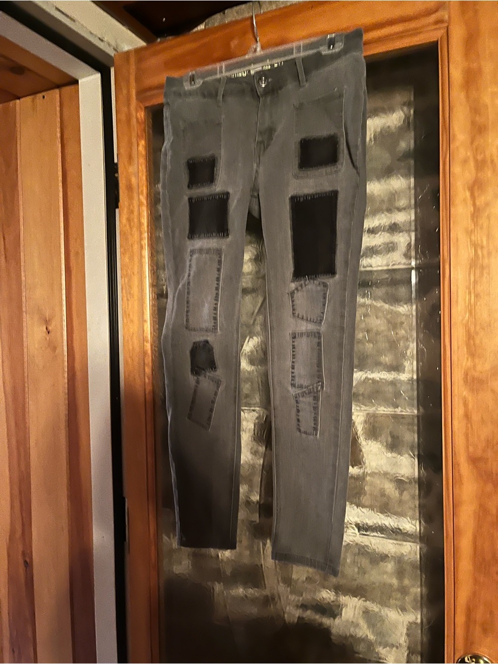 Slim Patchwork women’s Jeans in Gray with Black Accents